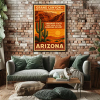 Arizona Grand Canyon and Saguaro Cacti Travel Poster
