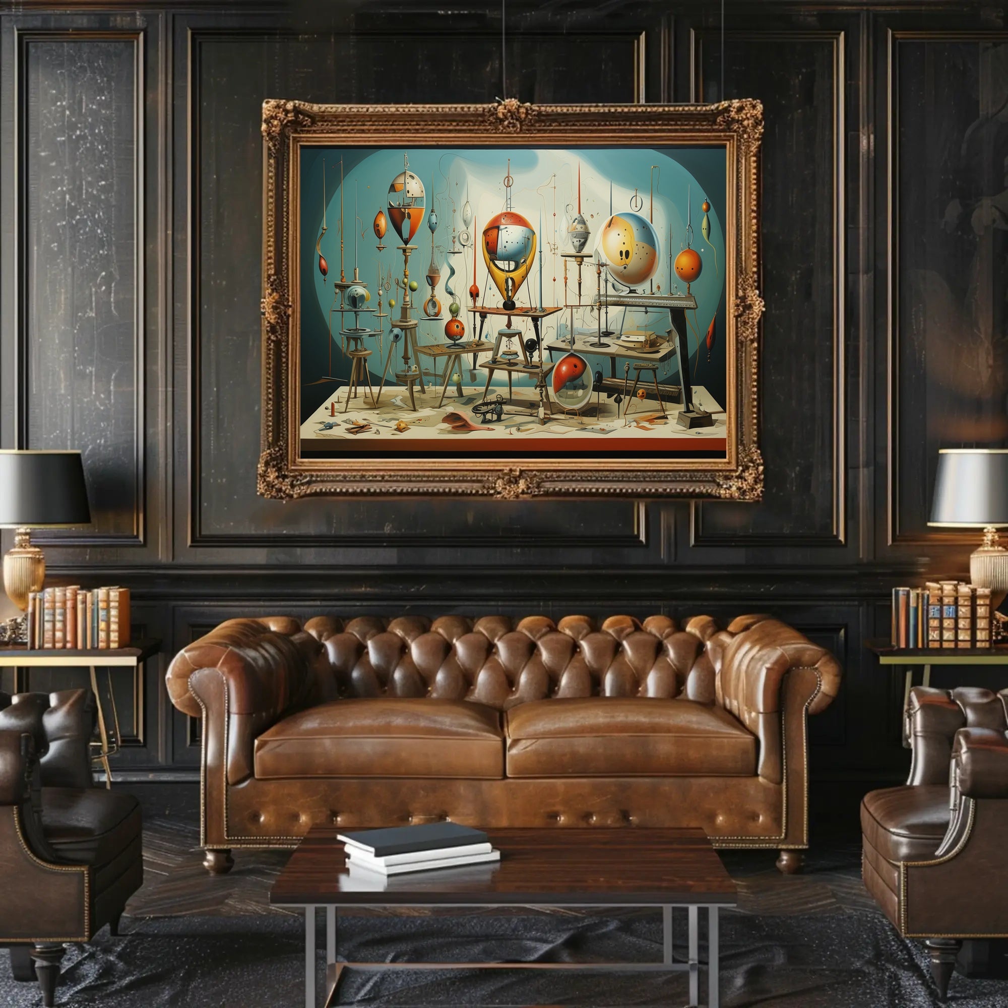 Surreal Mechanical Geometric Structures Abstract Artistic Poster