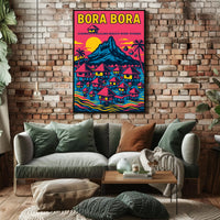 Bora Bora Vintage Travel Poster with Iconic Overwater Bungalows PosterGoat