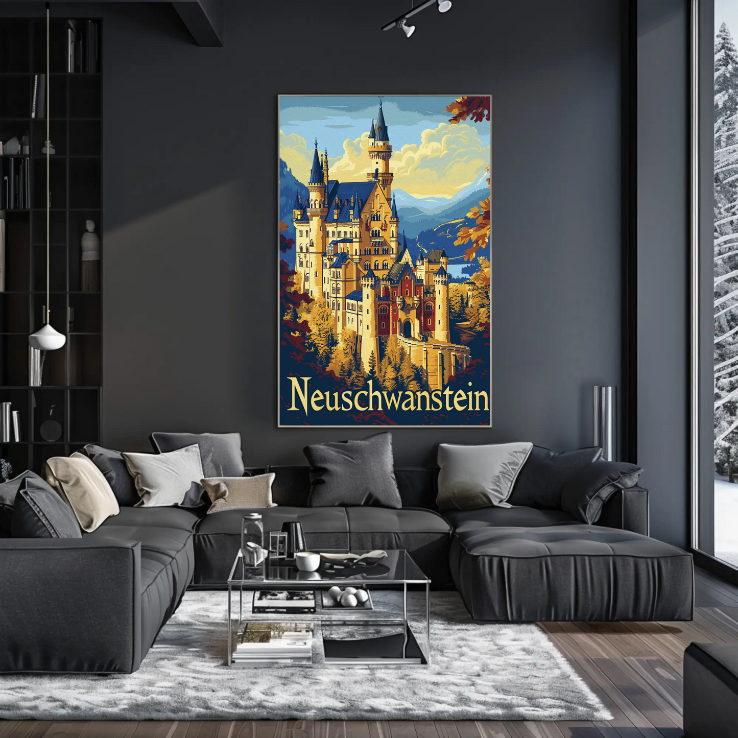 Neuschwanstein Castle in Autumn Travel Poster