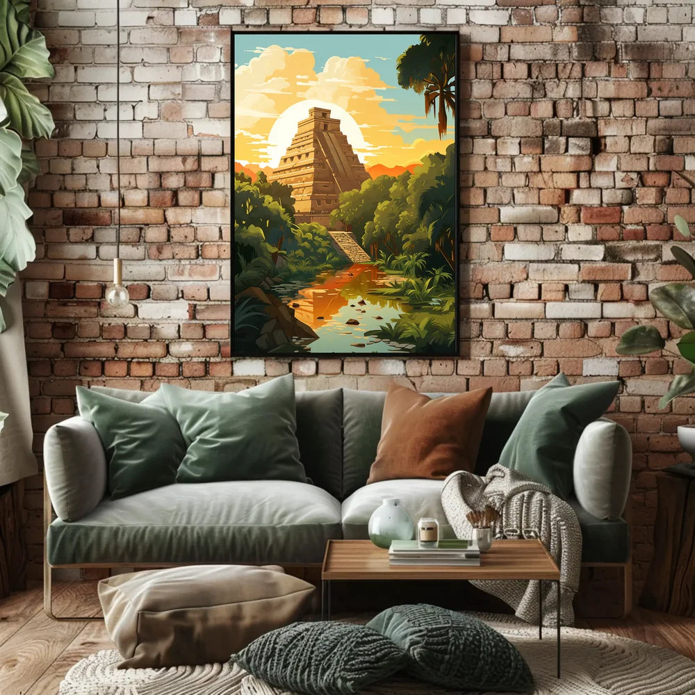 Mayan Pyramid in Lush Jungle Art Poster