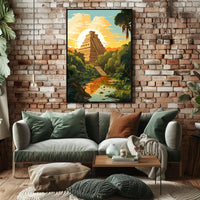 Mayan Pyramid in Lush Jungle Art Poster