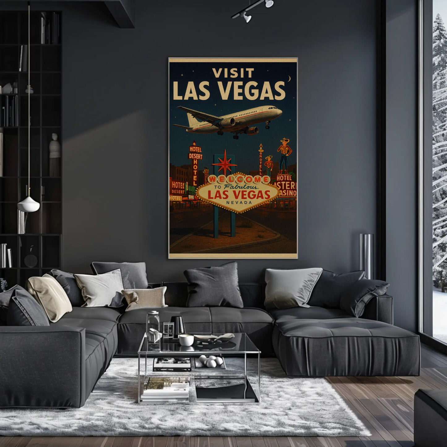 Visit Las Vegas Plane Neon Signs Nightlife Poster