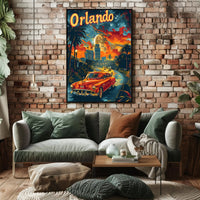 Vintage Orlando Adventure: Classic Car Travel Poster