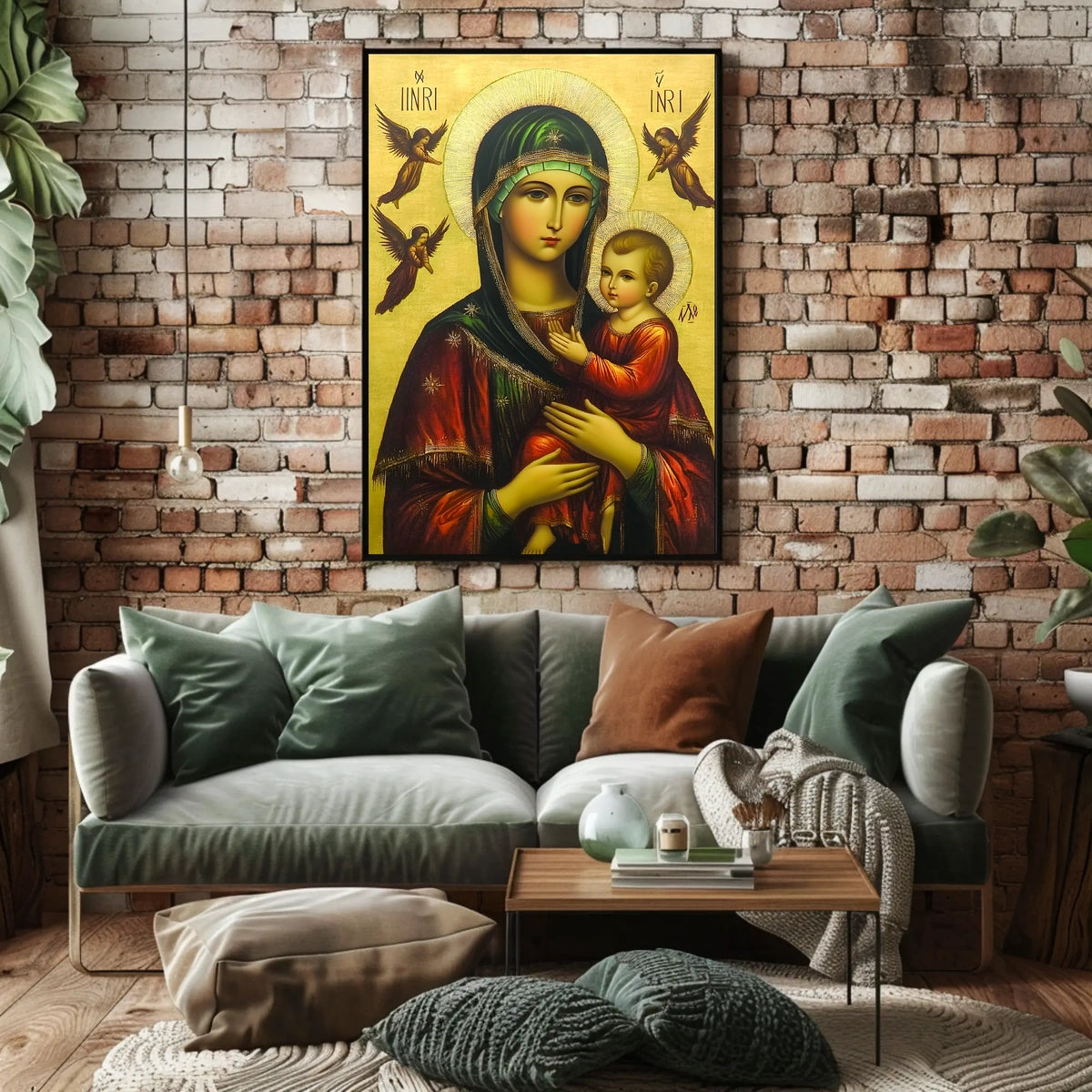 Virgin Mary and Baby Jesus with Angels Poster
