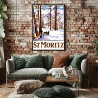 Vintage Alpine Travel Poster: St. Moritz Winter Wonderland PosterGoat