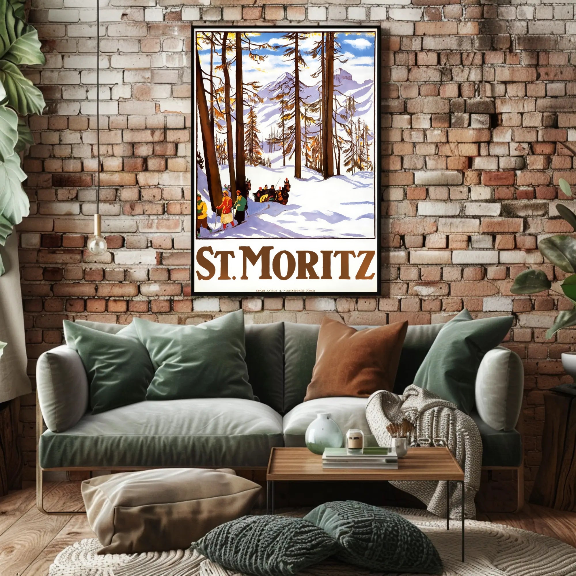 Vintage Alpine Travel Poster: St. Moritz Winter Wonderland PosterGoat