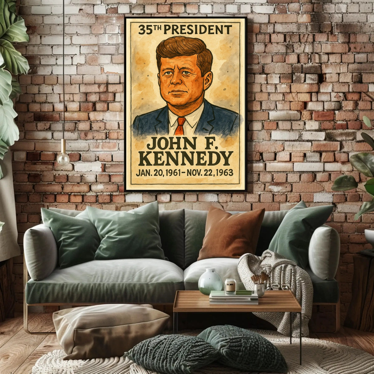 John F. Kennedy 35th President of the United States Exaggerated Cartoon Sketch Poster