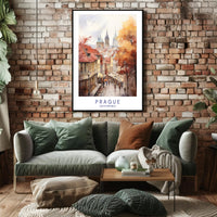 Prague Autumn Watercolor Illustration Urban or Cityscape Poster PosterGoat