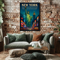 New York City Landmarks Skyline Poster Retro Wall Art