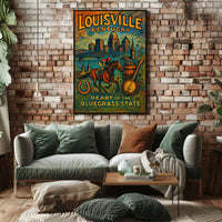 Louisville Kentucky Heartland Bluegrass Cityscape Heritage Vivid Nightlife Spirit Wall Art Poster