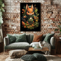 Whimsical Woodland Explorer Adventure Imagination Kids Nature Lovers Squirrel Backpack Forest Trail Poster