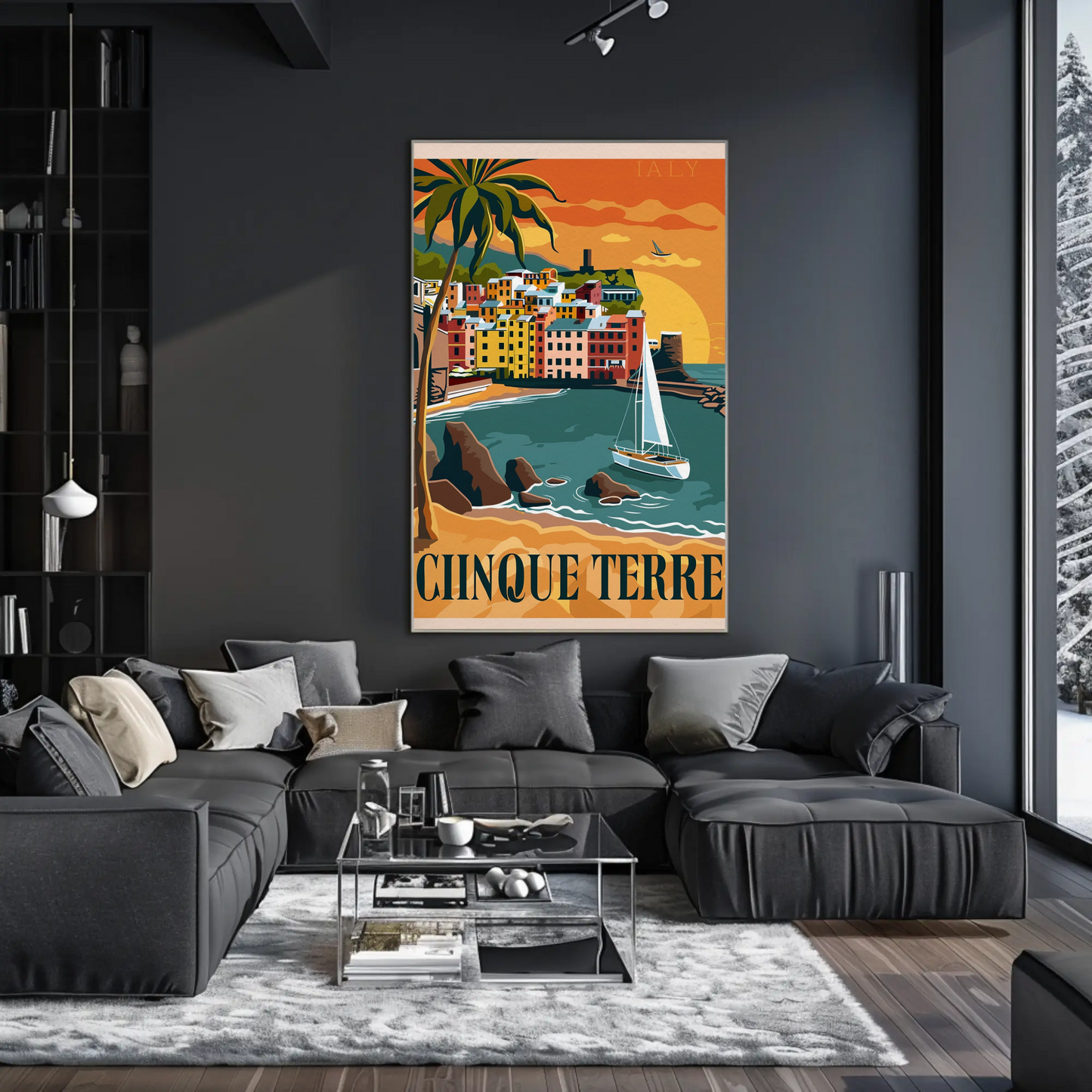 Cinque Terre Italy Vibrant Sunset Harbor Travel Poster