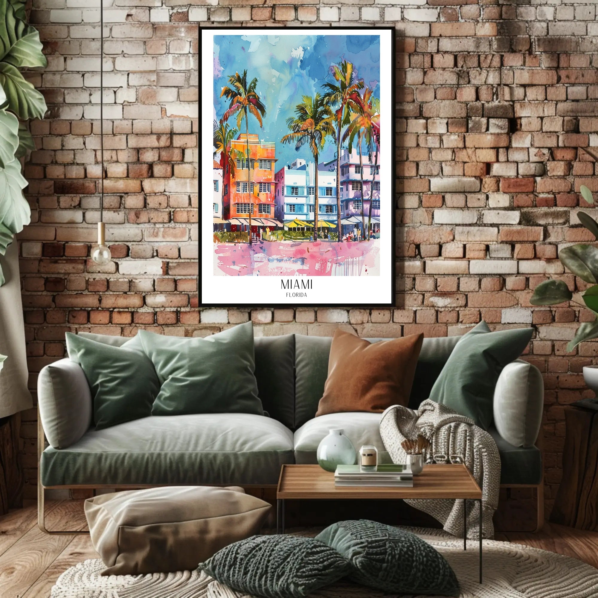 Miami Art Deco Street Scene Vibrant Travel Poster PosterGoat