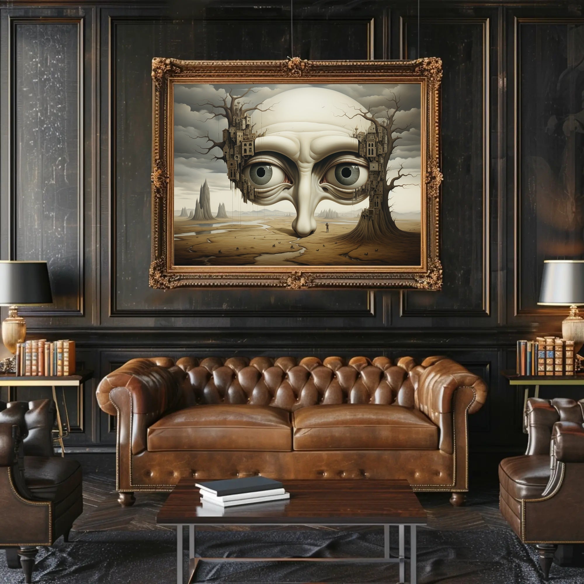 Surreal Landscape with Gigantic Face Futuristic Sci-Fi Poster