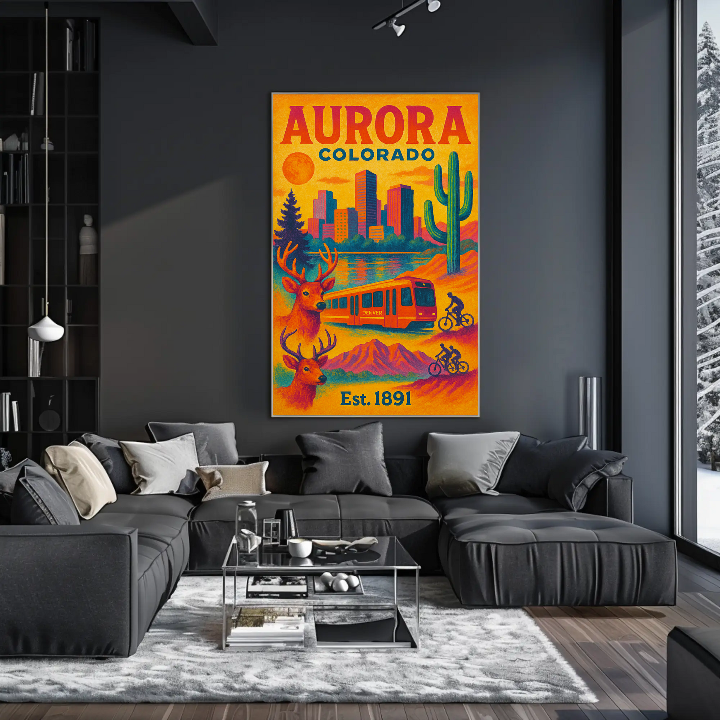 Aurora Colorado Mountains City Train Wildlife Cactus Travel Poster