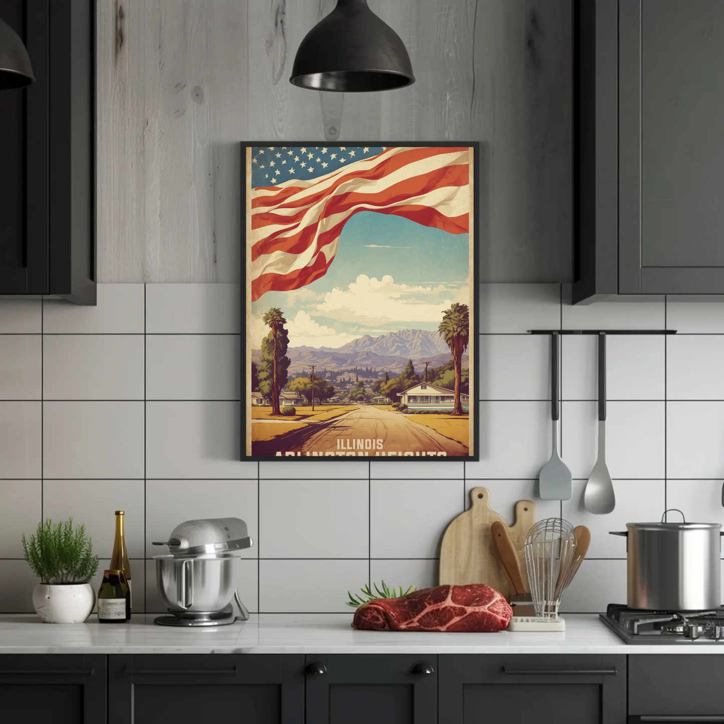 Arlington Heights Illinois Neighborhood View Vintage Travel Poster