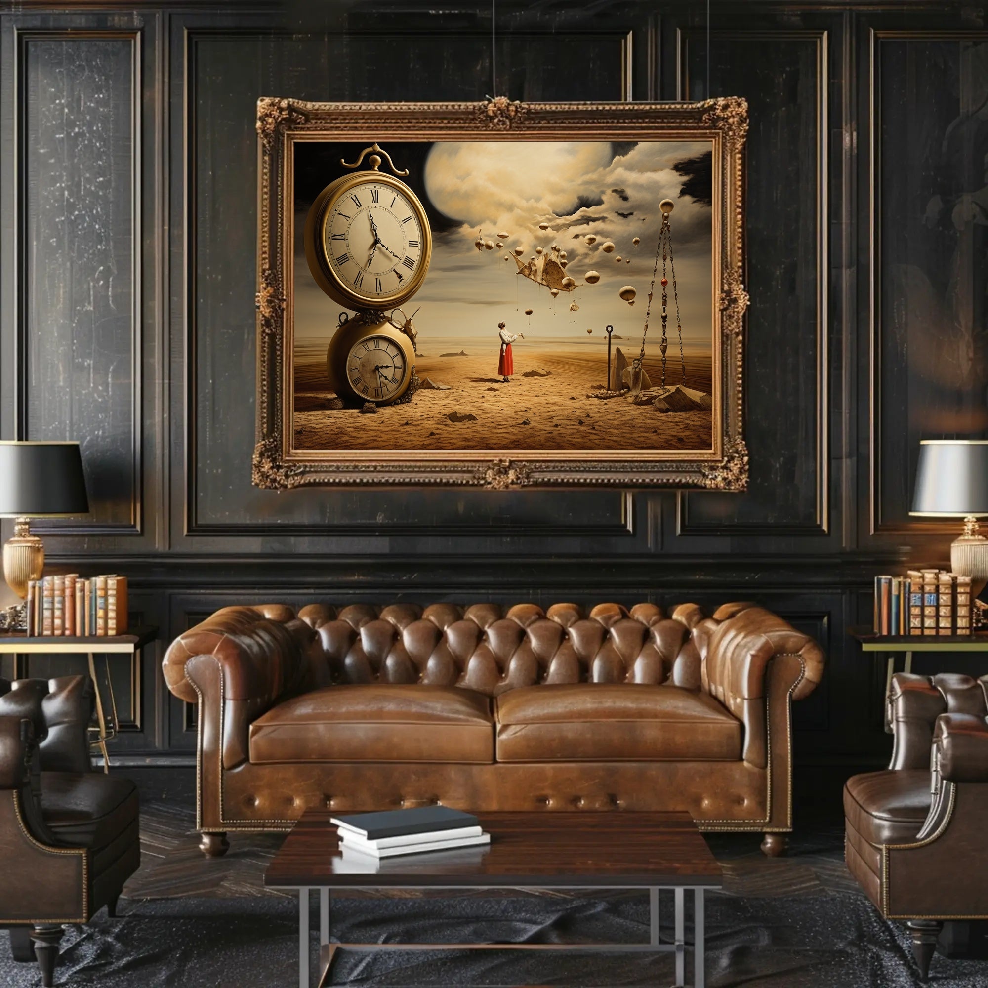 Surreal Dreamscape with Moon and Clocks - Fantasy Poster