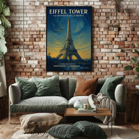 Eiffel Tower Under Starry Sky: Vintage Travel Poster