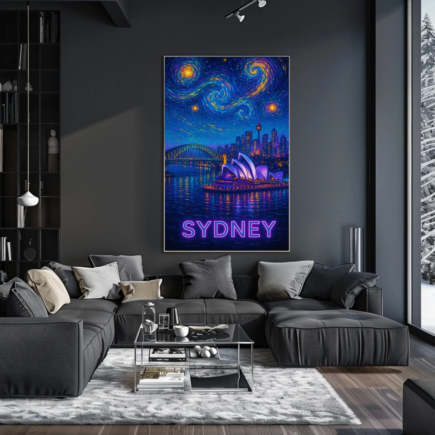 Sydney Harbor Opera House Neon Starry Night Travel Poster