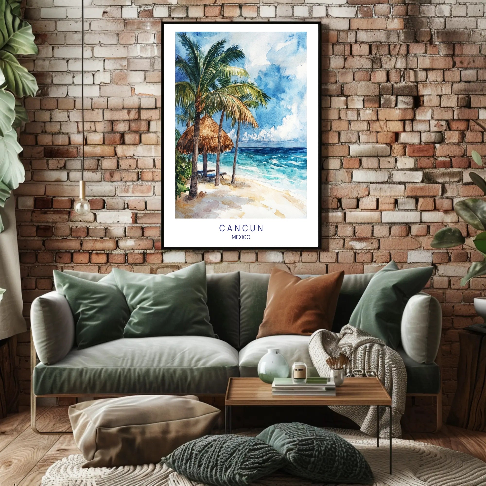 Serene Cancun Beach Watercolor Scene Travel Poster PosterGoat
