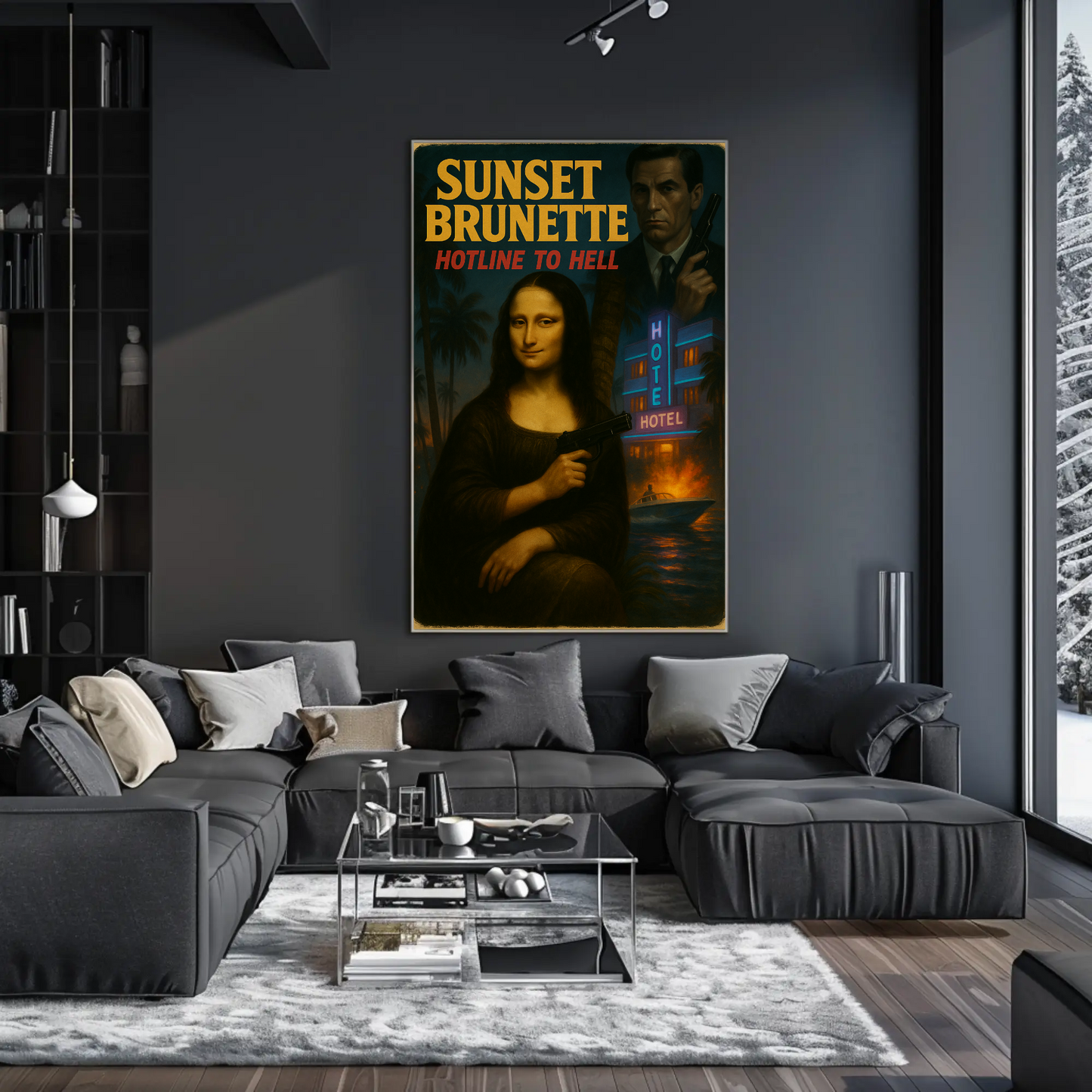 Sunset Brunette Mona Lisa Parody Noir Action Art Movie Poster