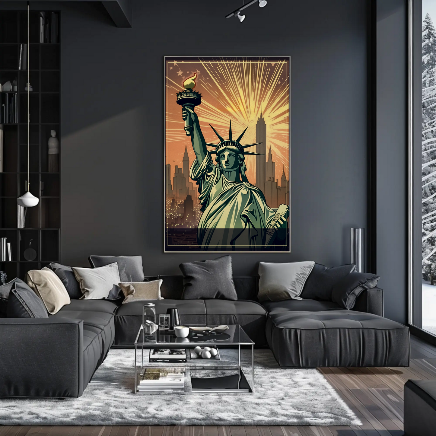 Statue Of Liberty Fireworks Skyline Travel Poster