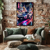 Futuristic Elegance on Neon Streets Poster PosterGoat
