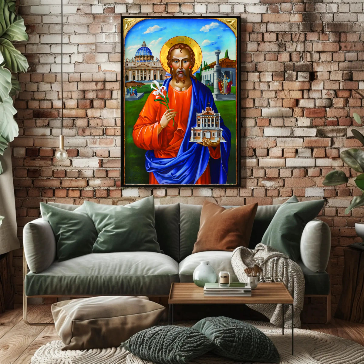 Saint with Lily and Church Iconography Poster