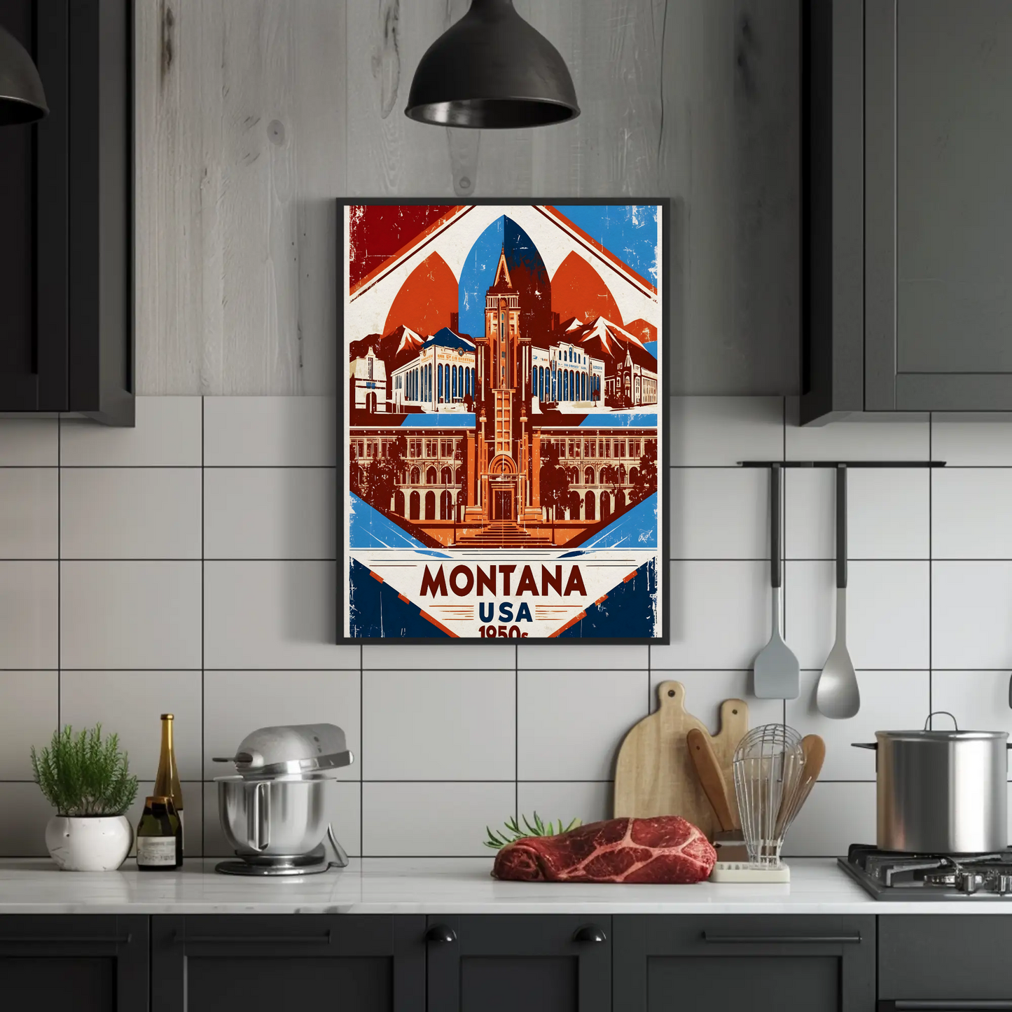 Montana USA 1950s Mountain Capitol Vintage Travel Poster