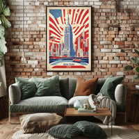 New York City Patriotic Skyline Poster Vintage Wall Art