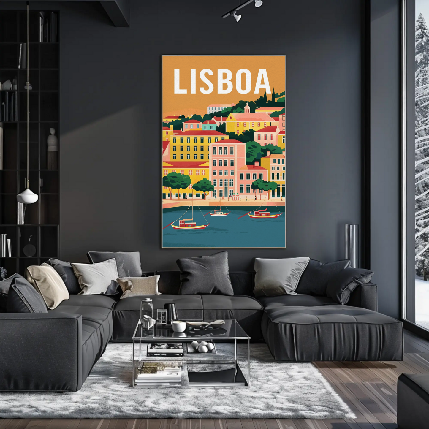 Lisbon Colorful Coastal Cityscape Portugal Print Travel Poster
