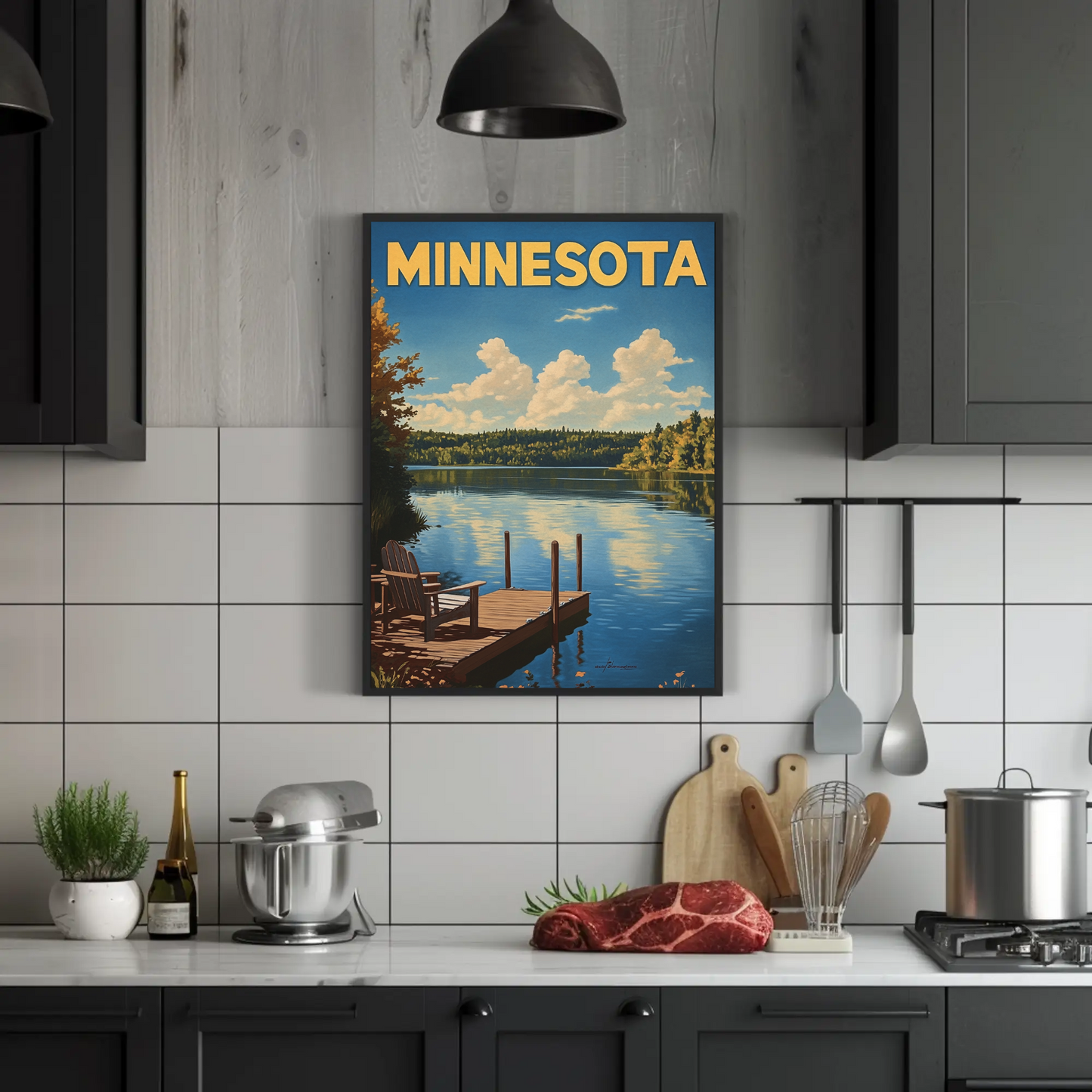 Minnesota Vintage Poster - Lakeside Dock View