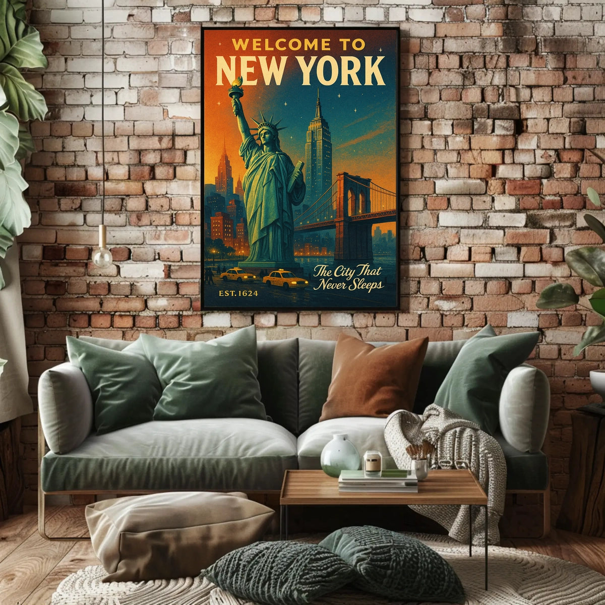 New York City Nightscape Urban Poster Vintage Wall Art
