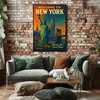 New York City Nightscape Urban Poster Vintage Wall Art