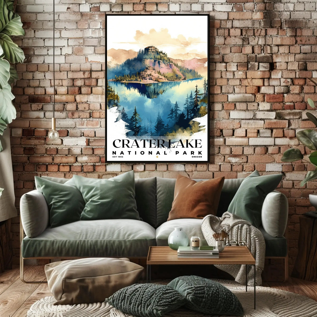 Crater Lake Watercolor Wall Art Poster