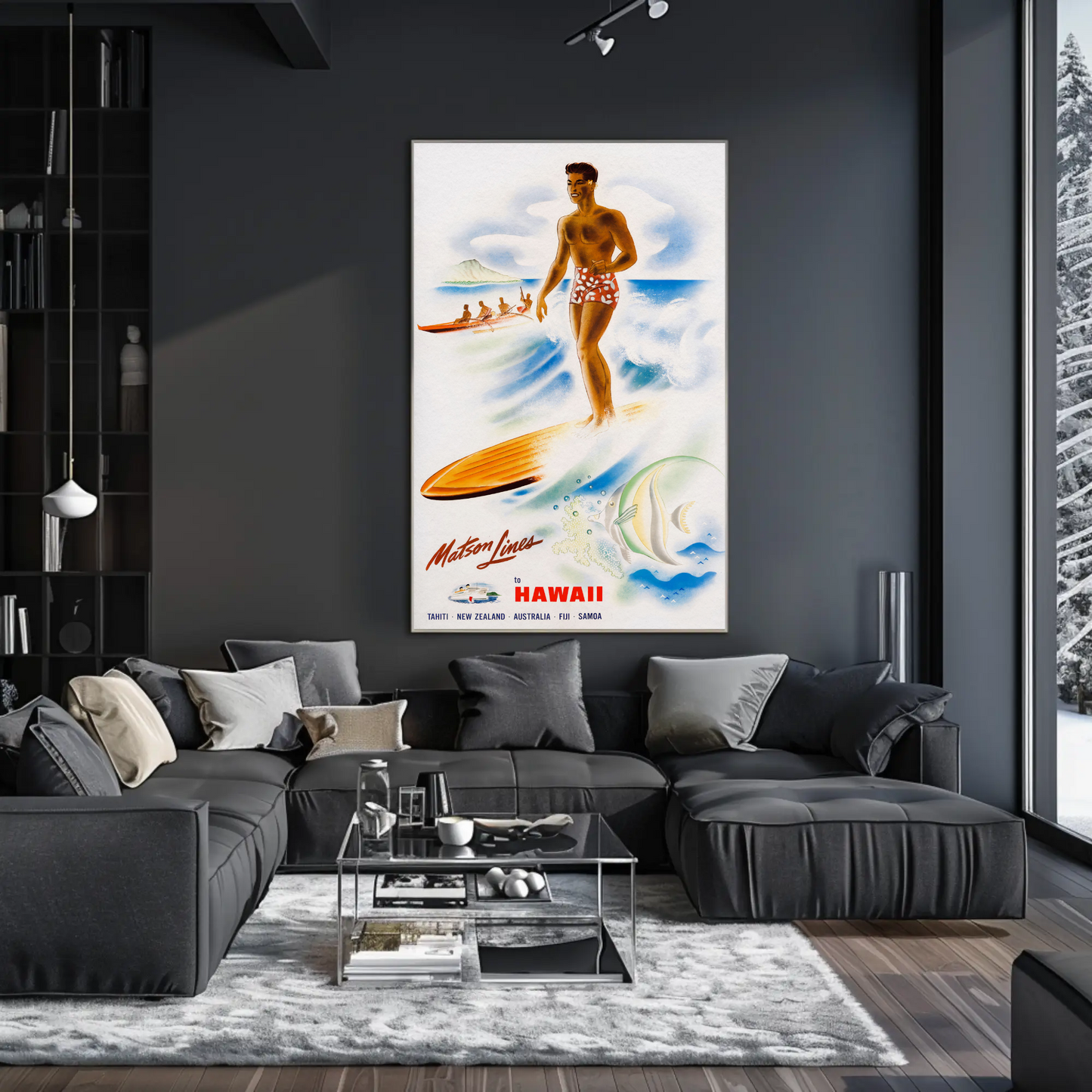 Hawaii Surfer Matson Lines Tropical Travel Poster