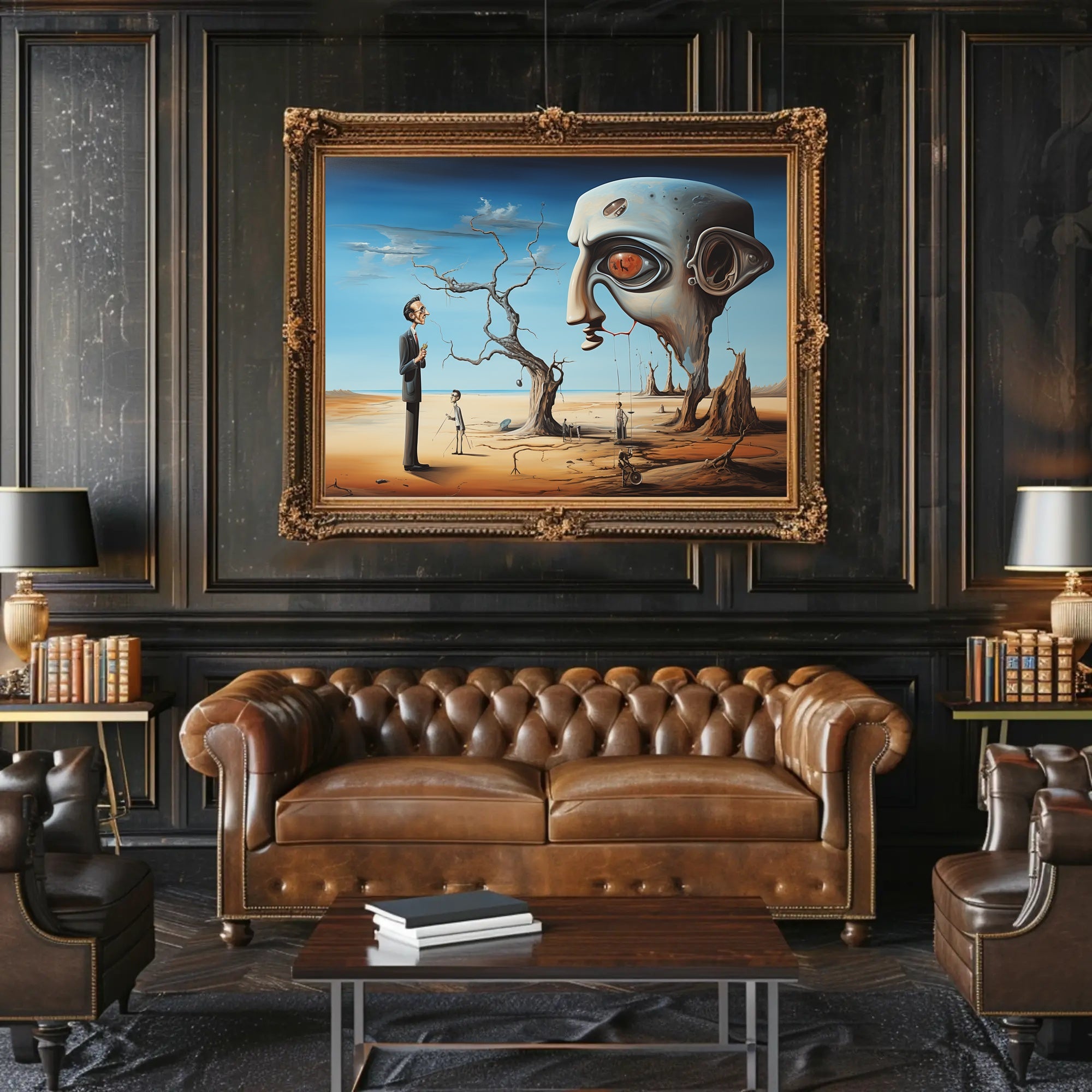 Surreal Dreamscape with Mechanical Head - Artistic Poster