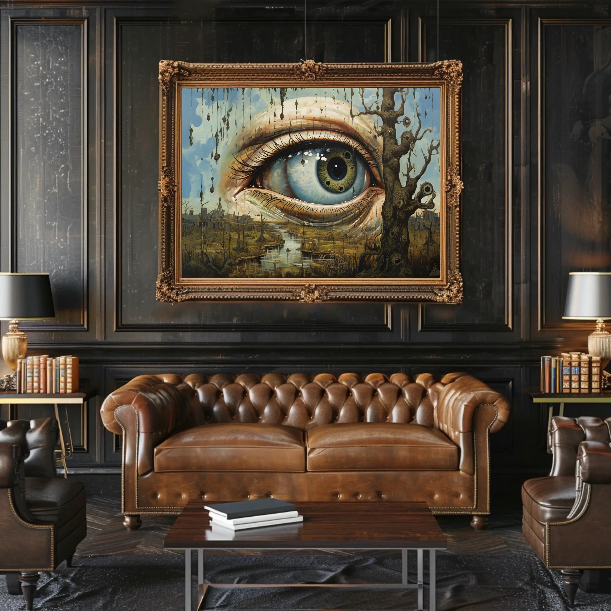 Surrealist Eye in Dystopian Post-Apocalyptic Landscape Poster
