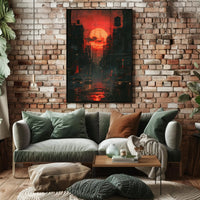 Striking Urban Dusk Cityscape with Cyberpunk Vibes Poster PosterGoat