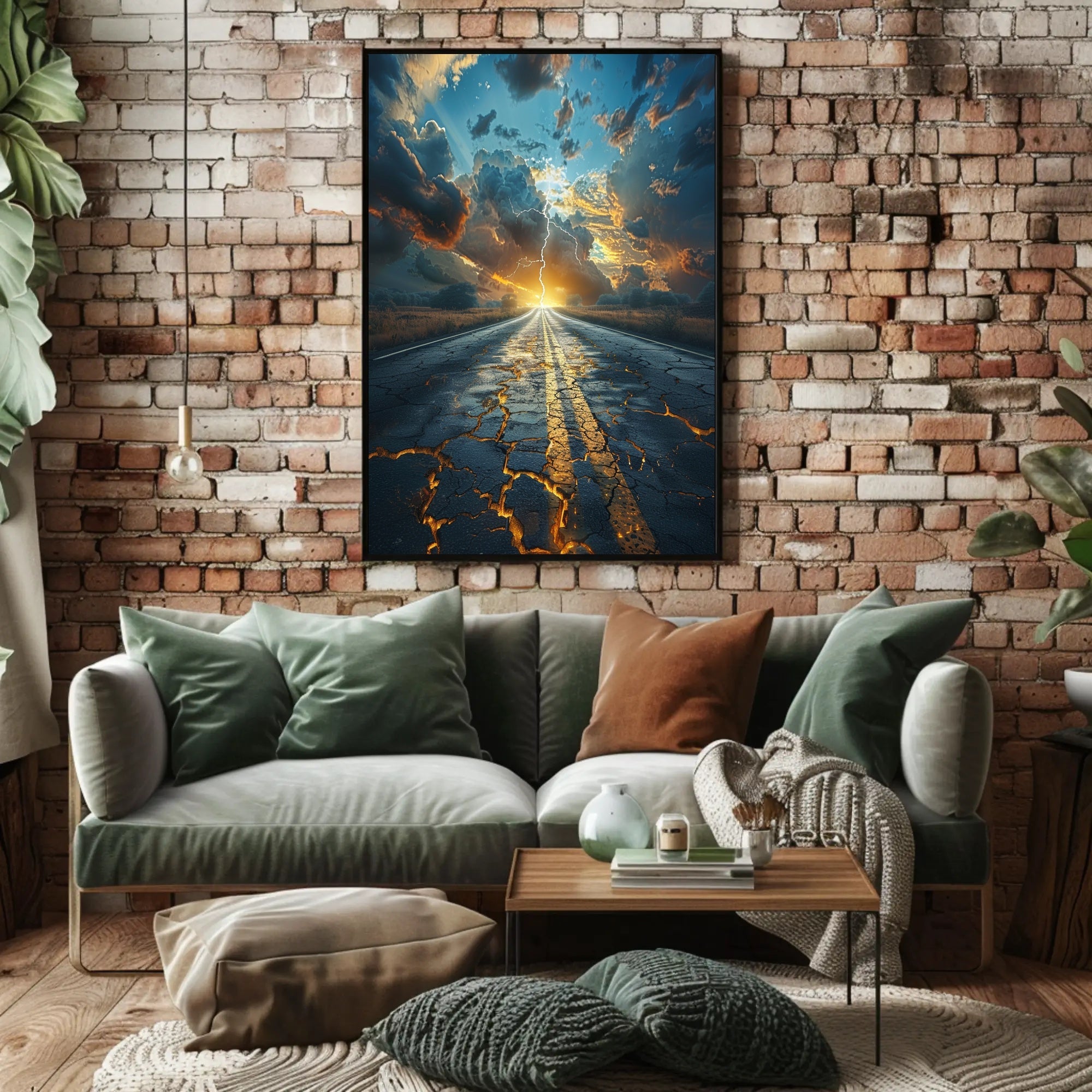 Road Lightning: Dramatic Landscape Surrealism Artistic Poster PosterGoat