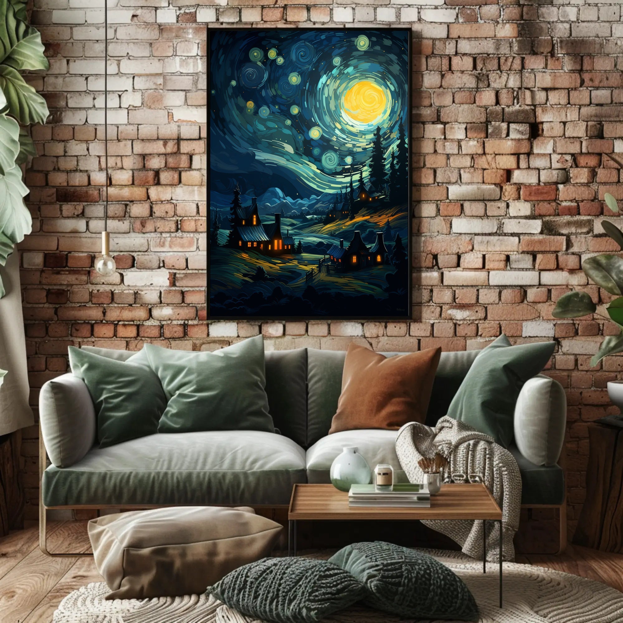 Starry Night Village Poster