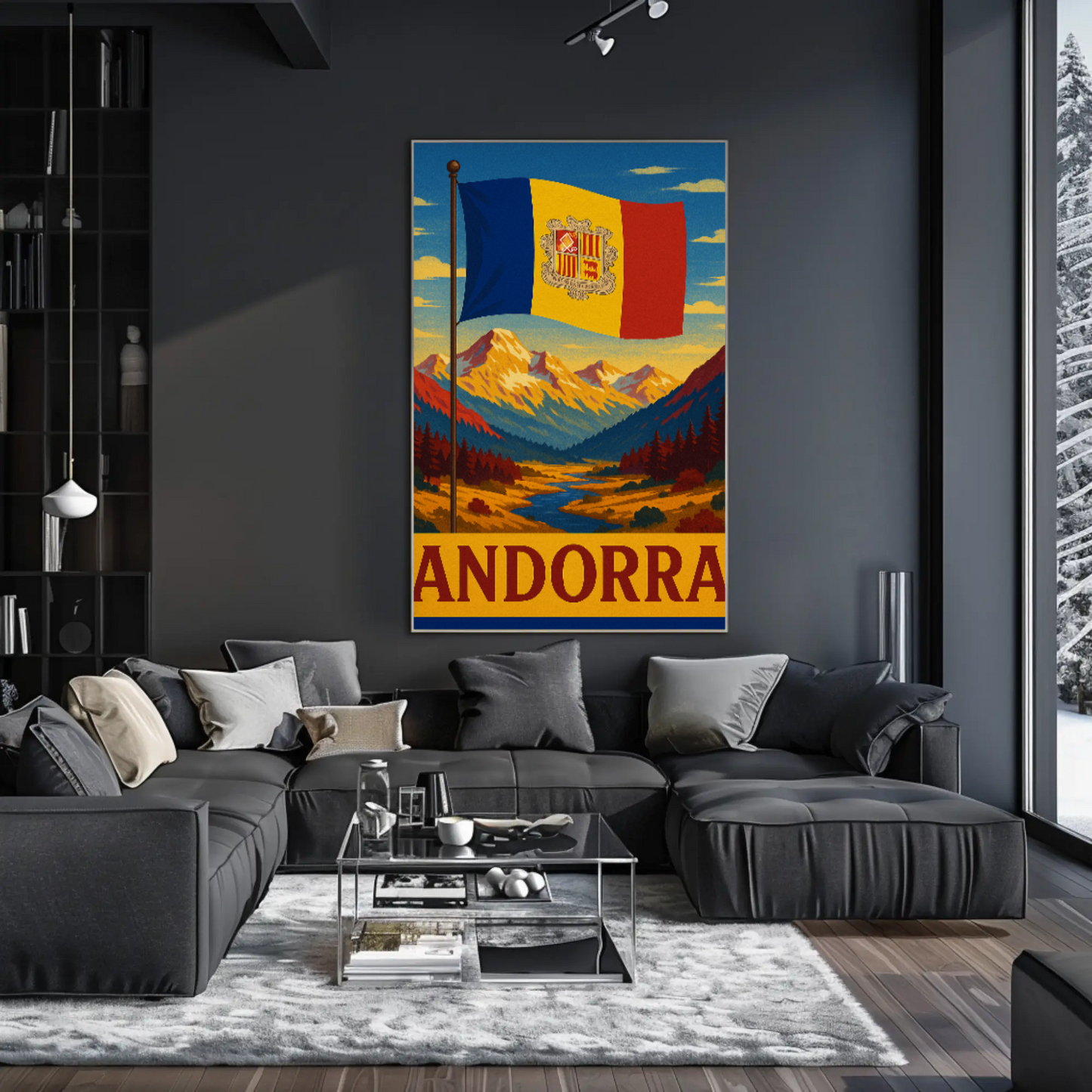 Vintage Andorra Mountain Landscape Travel Poster