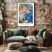 Kefalonia Coastal Village Travel Poster PosterGoat
