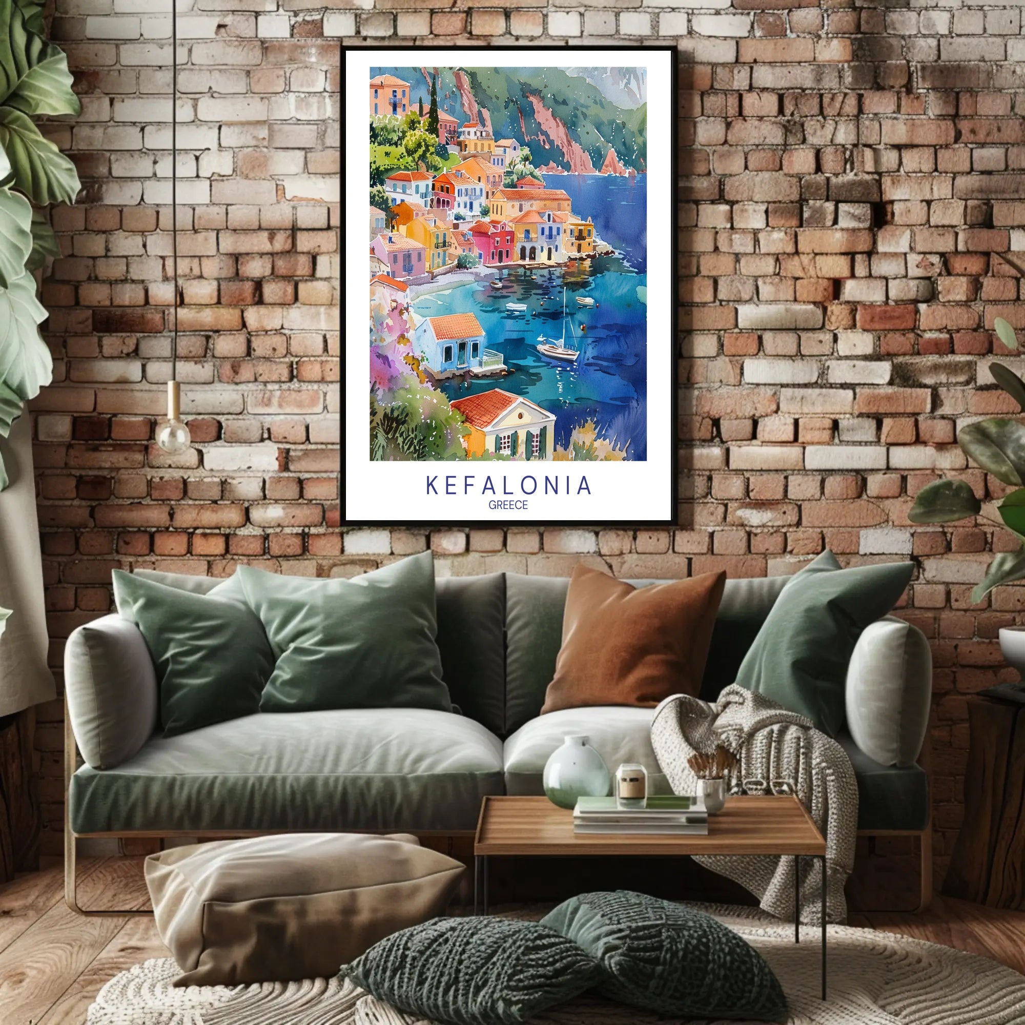 Kefalonia Coastal Village Travel Poster PosterGoat
