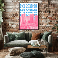 Los Angeles Skyline Repeated Text Dynamic Travel Poster PosterGoat