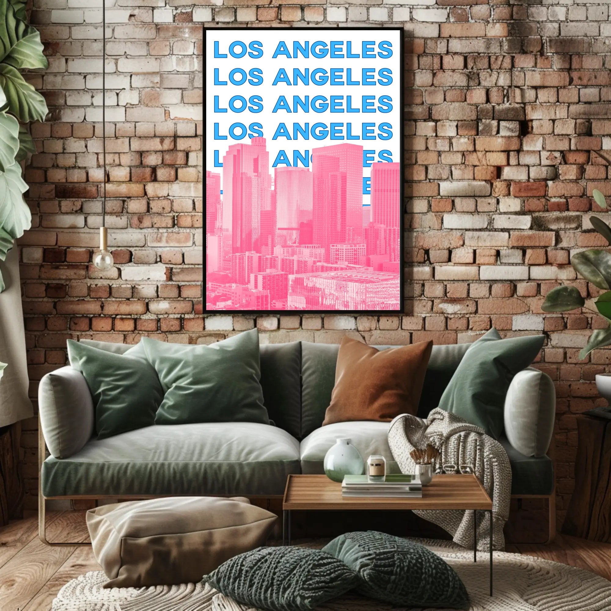 Los Angeles Skyline Repeated Text Dynamic Travel Poster PosterGoat