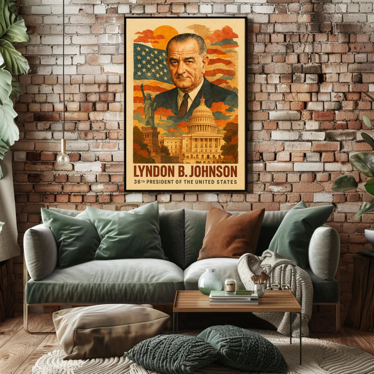 Lyndon B. Johnson 36th President of the United States Layered Digital Collage Poster