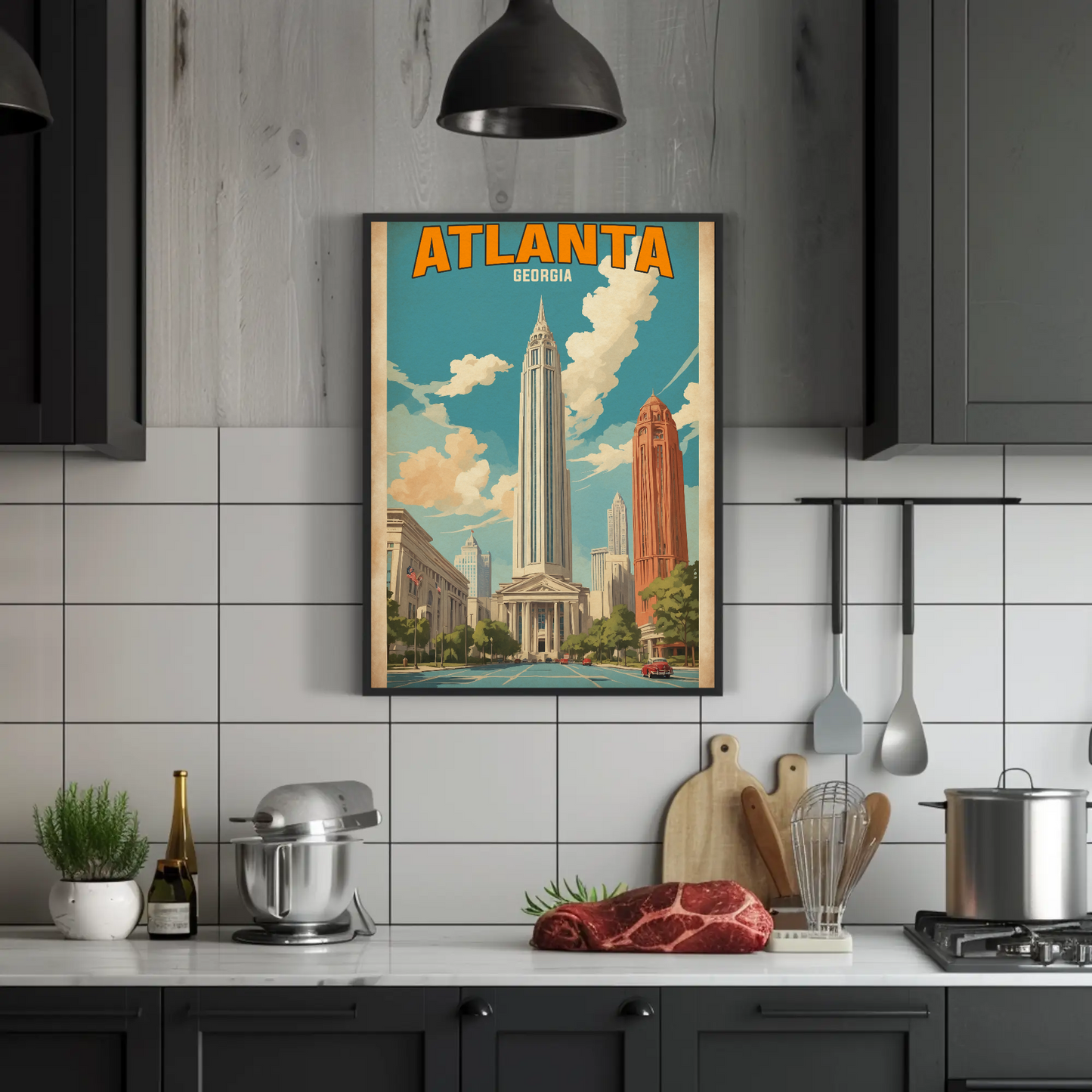 Atlanta Georgia Skyscraper Skyline Vintage Travel Poster