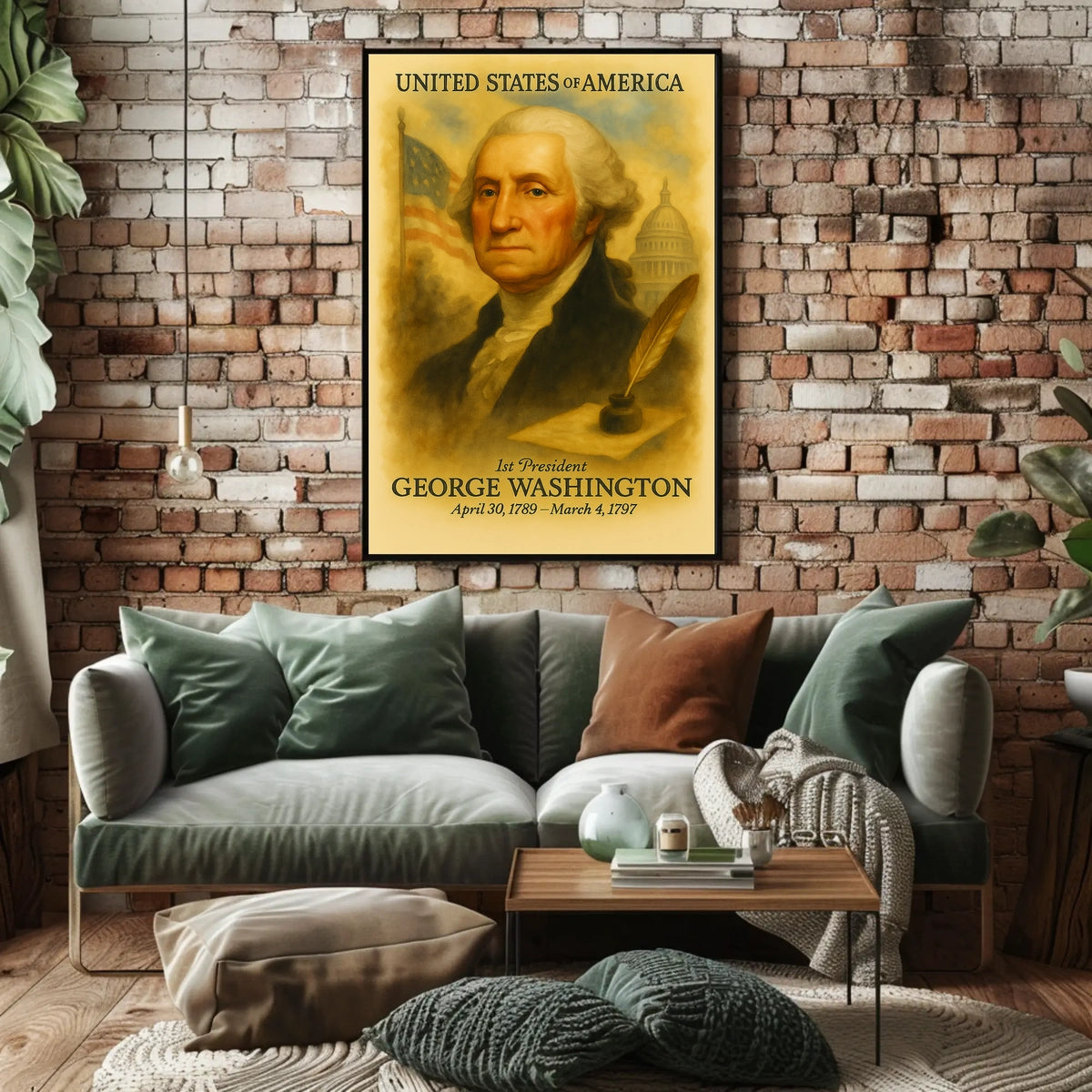 George Washington 1st President of the United States Vintage Watercolor Poster